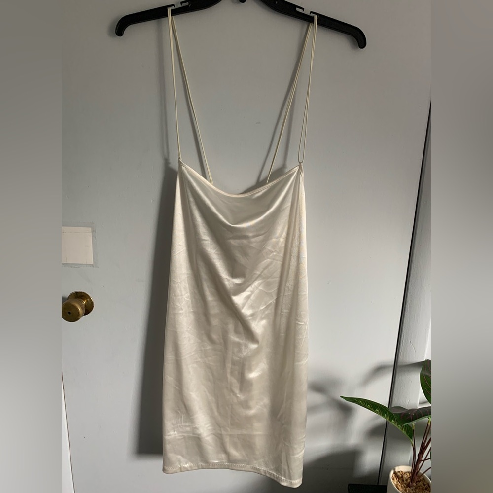 H&M Satin Slip Cream Cross Back Dress